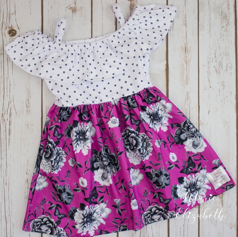 Marie Elizabeth dress super cute milk silk pink and black off shoulder